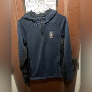 Spyder Men's Hooded Pullover Zip-Up Sweater in Navy and Black Size Medium